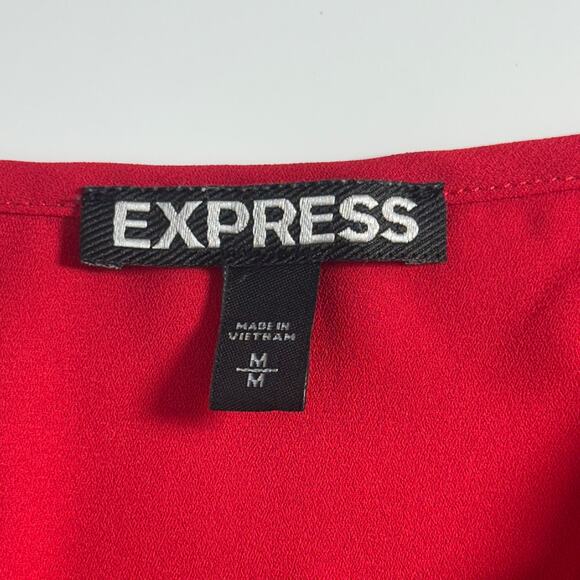 Express Women's Cold Shoulder Cami Top Size M Red Ruffle Lace Up Dressy Blouse - Picture 5 of 10